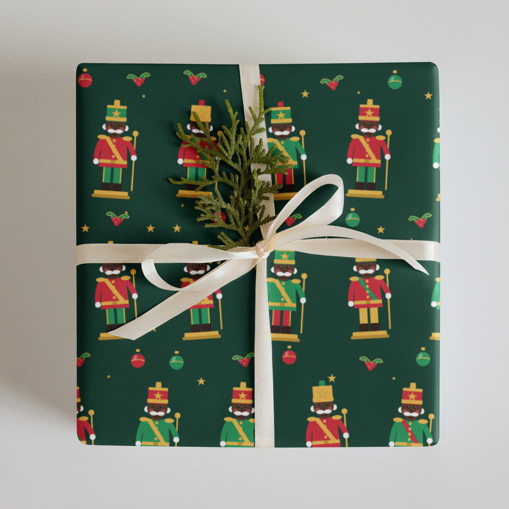 Brown Skin Nutcracker Wrapping Paper Set of 3, Green Red Cream Christm ...